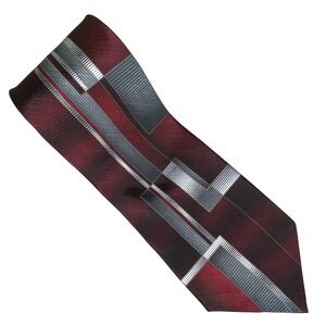 David Taylor Geometric Silk Tie Mens Burgundy Grey Artsy Classic Art‎ Deco 58x4